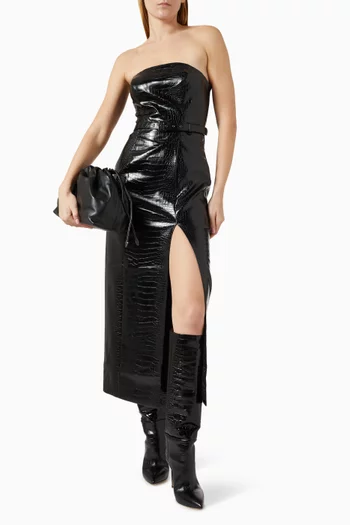 Vivian Strapless Croc-embossed Midi Dress in Faux-leather