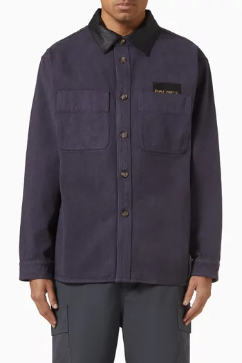 Leather Collar Overshirt in Twill