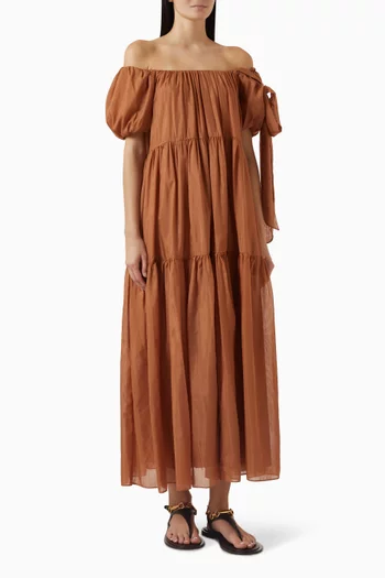 Joanne Off-shoulder Dress in Cotton-silk