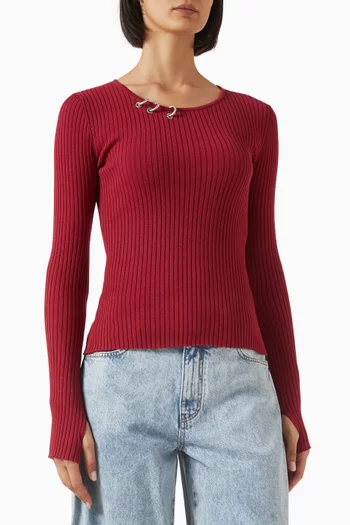 Piercing-detail Ribbed Top in Knit