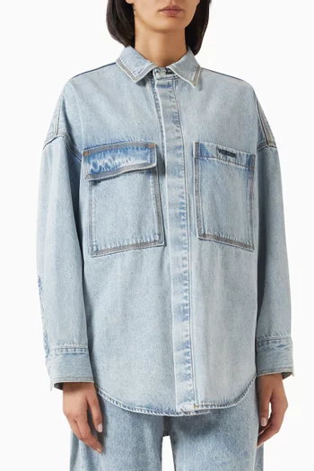 Back Tie Oversized Shirt in Denim