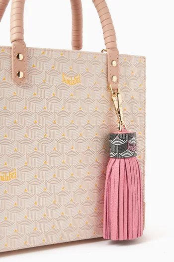 Tassel Key Holder in Leather & Coated Canvas