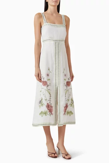 Wild Flowers Printed Shirt Maxi Dress in Linen