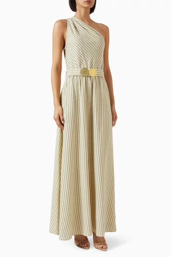 Riviera One-shoulder Striped Maxi Dress in Cotton