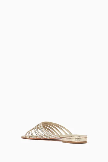 Clarissa Crystal-embellished Sandals in Metallic Leather