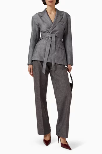 Delphine Pinstripe Wrap-tie Blazer