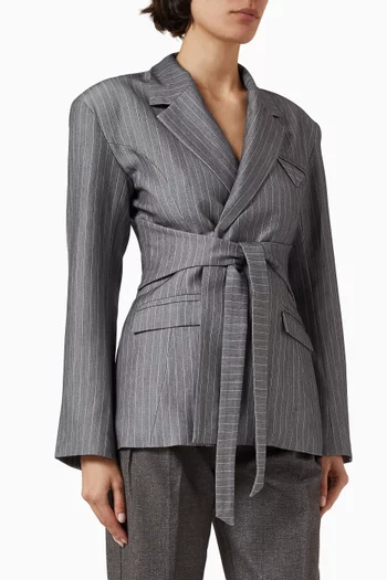 Delphine Pinstripe Wrap-tie Blazer