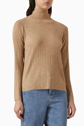 سترة بياقة عالية صوف مارينو معاد تدويره