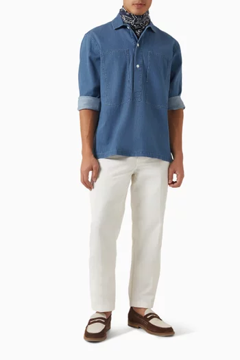 Spread Collar Popover Shirt in Denim