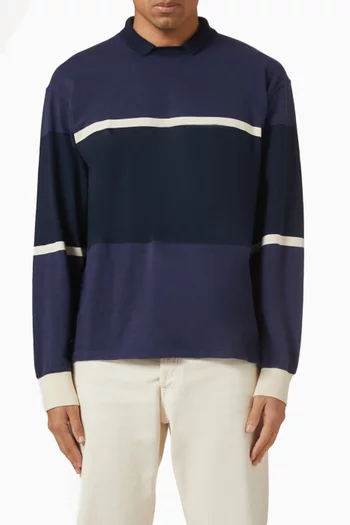 Stripe Mock Collar Rugby Sweatshirt in Cotton