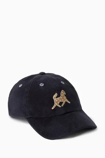 Horse Applique Baseball Cap in Moleskin