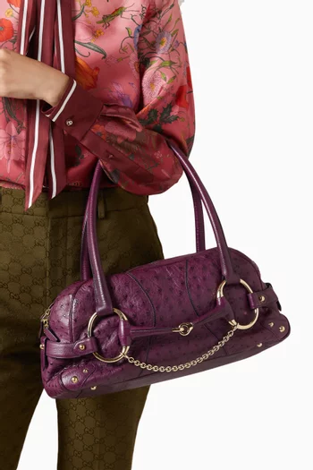 Horsebit Chain Satchel Bag in Ostrich Leather