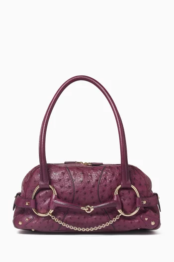 Horsebit Chain Satchel Bag in Ostrich Leather