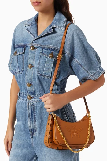 Small Aren Duo Shoulder Bag in Visetos Canvas & Nappa Leather