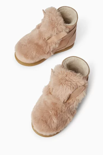 Roumi Fluffy Bunny Boots in Leather & Faux Fur