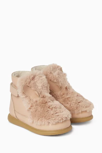 Roumi Fluffy Bunny Boots in Leather & Faux Fur