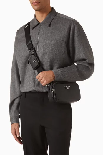 Triangle Logo Shoulder Bag in Saffiano Leather