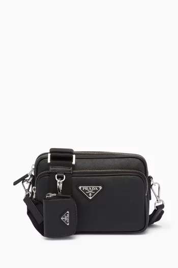 Triangle Logo Shoulder Bag in Saffiano Leather
