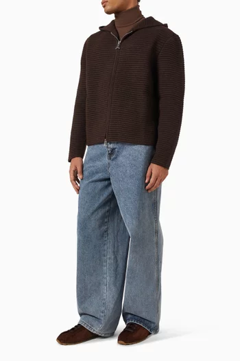 Zip-up Hoodie in Ribbed-knit