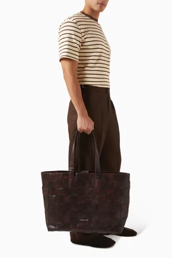 Vintage Woven Tote Bag in Leather