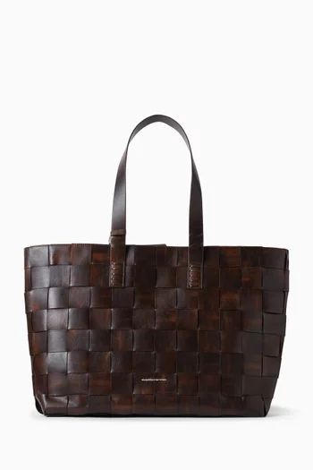 Vintage Woven Tote Bag in Leather
