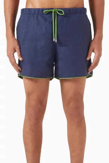 شورت سباحة كتان بلون سادة