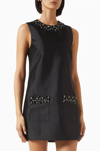 Diamanté-trim Mini Dress in Taffeta