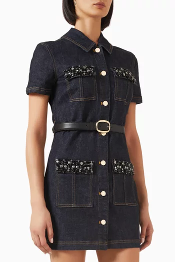 Crystal-trim Mini Dress in Denim
