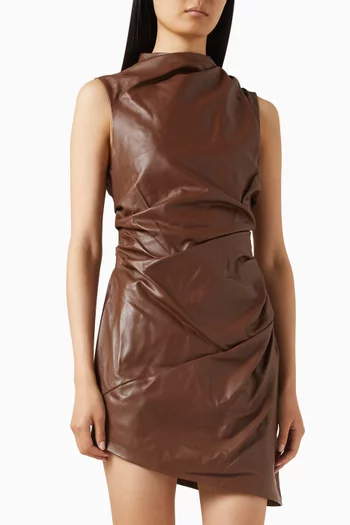 Draped Mini Dress in Leather