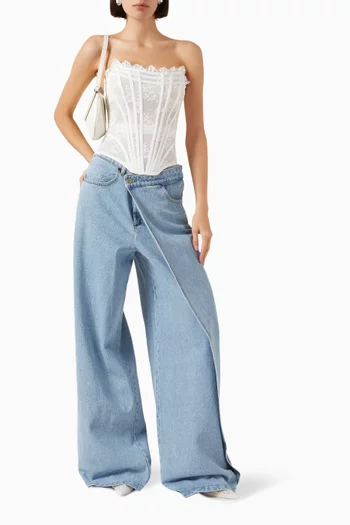 Draped Wide-leg Jeans in Denim