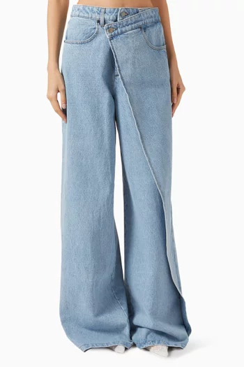 Draped Wide-leg Jeans in Denim