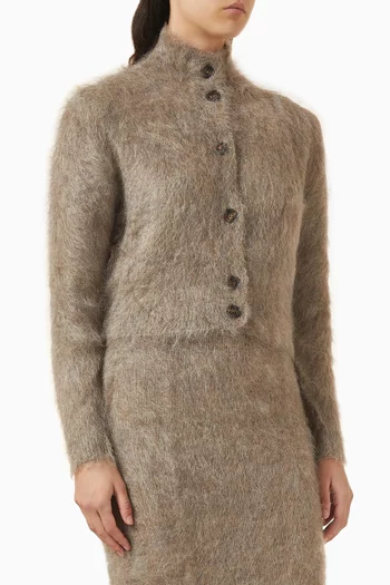 High-neck Cardigan in Mohair-knit