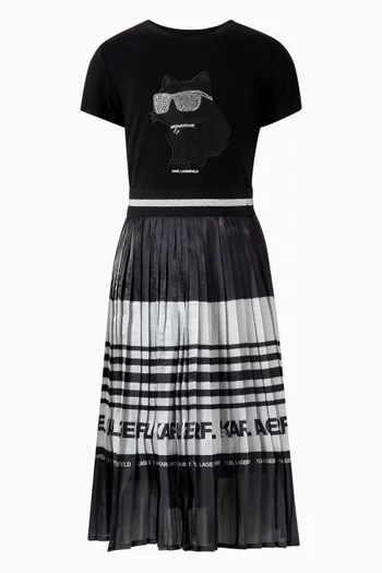 تي شيرت بطبعة القط شوبيت مرصعة بأحجار الراين جيرسيه