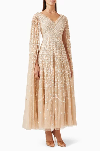 Clover Cape-sleeve Gown in Tulle