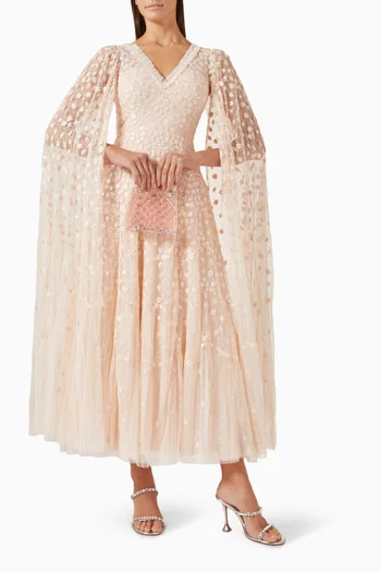 Clover Cape-sleeve Gown in Tulle