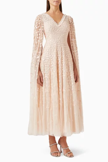 Clover Cape-sleeve Gown in Tulle