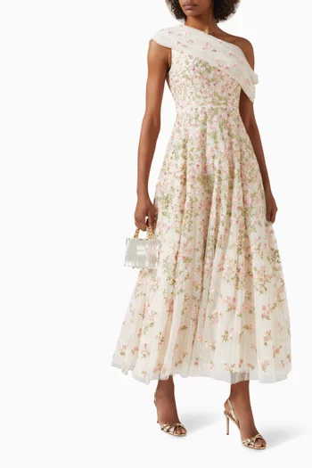 Everett Bloom One-Shoulder Gown in Tulle