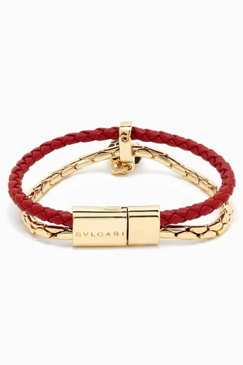 Serpenti Forever Bracelet in Leather & Gold-plated Brass