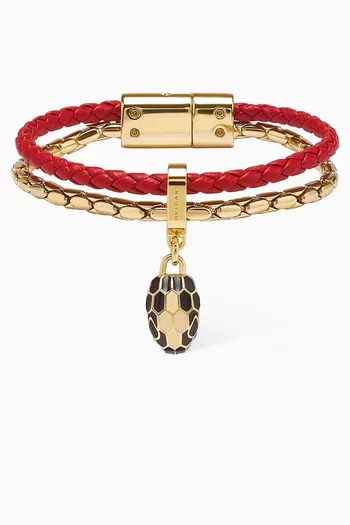 Serpenti Forever Bracelet in Leather & Gold-plated Brass