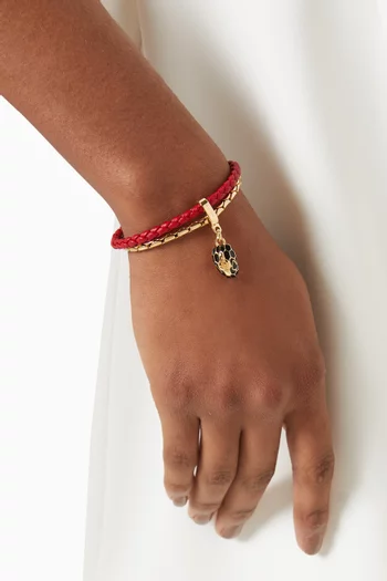 Serpenti Forever Bracelet in Leather & Gold-plated Brass