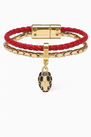 Serpenti Forever Bracelet in Leather & Gold-plated Brass