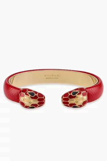 Serpenti Forever Bracelet in Leather & Gold-plated Brass