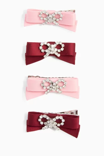 Bow Hairclips in Satin, Set of 4