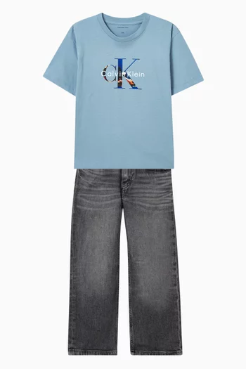 تي شيرت بشعار الماركة بطبعة صورة قطن