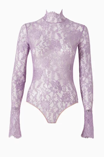 High-neck Bodysuit in Floral Lace