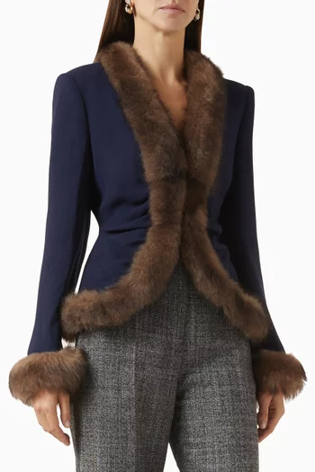 Shearling-trim Jacket in Wool Crepe