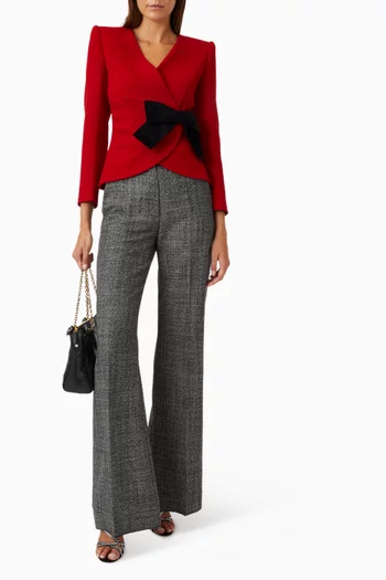 Contrasting-bow Jacket in Wool-crepe Blend