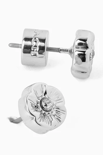 Tea Rose Stud Earrings in Silver-tone Brass