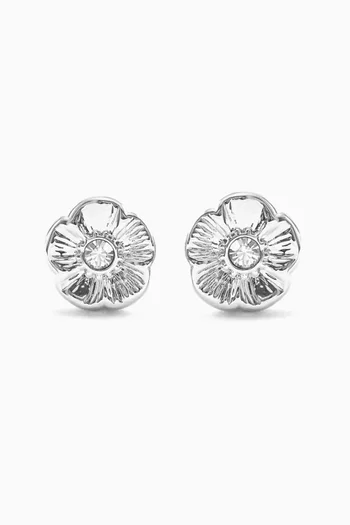 Tea Rose Stud Earrings in Silver-tone Brass