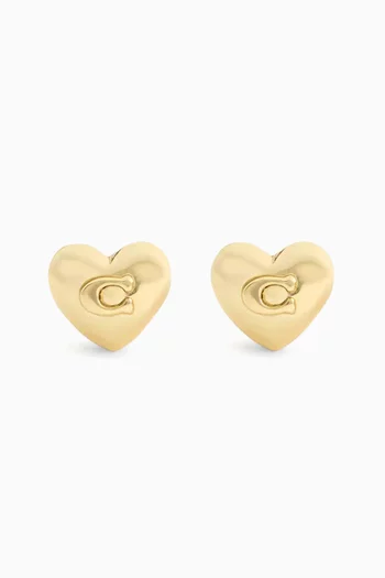 C Heart Stud Earrings in Gold-tone Brass
